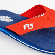 Stylish and patriotic The Gringos flip flops in Red, White, and Blue, perfect for showcasing your FLY spirit